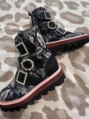 Irregular Choice Jeweled Snakeskin Print Platform Boots | EU 39 / US 8 | *Rare*
